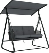 Outsunny Balansoar de grădină pentru 2 persoane din rășină împletită, leagăn exterior cu acoperiș reglabil și pernă groasă, gri | Aosom Romania