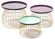 Set 3 masute de cafea rotunde din metal Laudatio 50x50x42 cm mov/lila/verde deschis