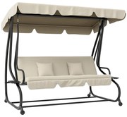 Outsunny Pat de Grădină, Balansoar cu Acoperiș Reglabil și Suport pentru Pahare, Balansoar de Grădină din Oțel și Poliester, 200x120x164 cm, crem