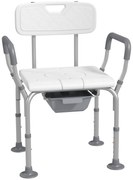 HOMCOM Scaun Baie cu Spătar și Brațe, Toaletă cu Înălțime Reglabilă, Scaun Toaletă cu Plăcuță de Picior, 53,5x46x70-82,5 cm, Alb | Aosom Romania