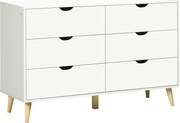 HOMCOM Comodă cu 6 Sertare și Mânere, Comodă din Lemn de Pin și Melamină, 120x40x76 cm, Alb