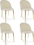 Set 4 Scaune Bucatarie/Dining Ylmma Catifea Bej, Picioare Metalice, Finisaj Auriu