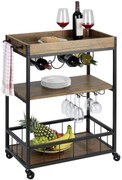 Cărucior de bucătărie RUSTICO, etajera pe trei niveluri pe roți cu suporturi pentru sticle și pahare - 80 x 89,5 x 40 cm, WENKO