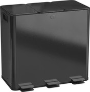 HOMCOM Coș de Gunoi cu 3 Secțiuni de 20L cu Pedală și 2 Capace cu Închidere Silențioasă, Coș de Gunoi din Oțel Inoxidabil și PP, 61.9x36.6x56.7 cm, Negru | Aosom Romania