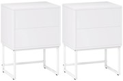HOMCOM Set de 2 Noptiere Înguste cu 2 Sertare Deschidere la Presiune și Picioare din Oțel 40x30x55 cm Alb | Aosom Romania