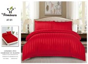 Lenjerie pat dublu, 4 Piese, Damasc Finetat Deluxe, Cu Elastic - Rosu