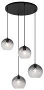 Lampă suspendată Art Deco neagră cu sticlă fumurie rotundă cu 4 lumini - Bao