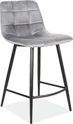 Scaun de bar gri MILA VELVET cu picioare negre