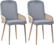 Set de 2 scaune moderne tapițate în ratan și material cu efect de catifea, Gri