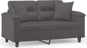 vidaXL Canapea cu 2 locuri cu pernuțe, gri, 120 cm, piele ecologică