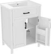 Dulap de baie independent cu chiuvetă, rafturi cu uși duble, sertare practice, rafturi ajustabile, 60x46x84,8 cm, Alb