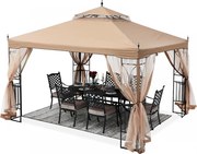 ABCCANOPY Foișor de gradina 3.05x3.05 m - Foișor exterior cu cadru din oțel și plasă de țânțari pentru gazon, curte, grădină, terasă, Kaki
