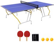 SPORTNOW Masa de Tenis de Masă pliabilă, inclusiv 2 rachete, 3 mingi, plasă, interior și exterior, cadru metalic, 274x152x76cm, Albastru | Aosom Romania