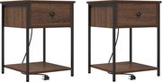 vidaXL Dulap de noapte cu sertar 2 pcs Stejar închis 42 x 41 x 56 cm