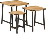 vidaXL Măsuțe de cafea suprapuse, 3 buc., lemn masiv de mango/fier