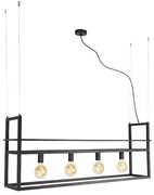 Lampă suspendată inteligentă neagră cu raft mare cu 4 lumini inclusiv Wifi G95 - Cage Rack