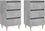 vidaXL Noptiere cu picioare lemn masiv, 2 buc., gri beton, 40x35x69 cm