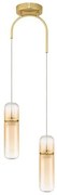 Lustra moderna cu 2 pendule LED, Metal, Auriu, Sticla, Amber, Norma