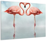 Tablou pe sticlă cu doi flamingo (70x50 cm)