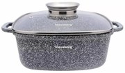 Oală pătrată cu capac 24x24 cm, 4.4L – Klausberg KB 7530, strat marmură, gri, compatibilă cu inducție, gătit fără ulei