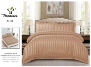 Lenjerie pat dublu, 4 Piese, Damasc Finetat Deluxe, Cu Elastic - Maro