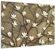 Tablou - Magnolii albe pe zidărie de piatră (70x50 cm)