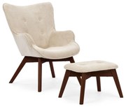 Fotoliu cu taburet bej cu tapițerie din catifea reiată Niko – Ropez