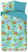 Lenjerie de pat pentru copii albastră din bumbac pentru pat de o persoană, extinsă 140x220 cm Turtles – Good Morning