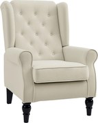 HOMCOM Scaun Decorativ Capitonat cu Spatar Inalt, Cotiere Rotunjite Captusite și Sezut cu Captuseala Groasa, Alb Crem | Aosom Romania