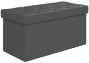 HOMCOM Bancă Cutie de Depozitare Pliabilă, Bancă Taburet cu Capac și Înveliș din Piele Ecologică, 76x38x38 cm, Gri | Aosom Romania