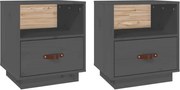 vidaXL Noptiere, 2 buc., gri, 40x34x45 cm, lemn masiv de pin