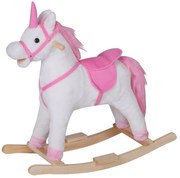 HOMCOM Balansoar Unicorn din Lemn pentru Camera Copiilor, Leagăn Confortabil din Pluș, Jucărie Educativă 78x28x68cm | Aosom Romania