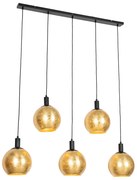 Lampă suspendată de design neagră cu sticlă aurie cu 5 lumini - Bert