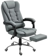 HOMCOM Fotoliu Prezidențial de Birou Rotativ cu Spătar Înalt Reglabil și Suport pentru Picioare, 64,5x69x109-117 cm, Gri | Aosom Romania