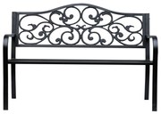 Outsunny Banca pentru exterior din fonta si metal, banca pentru gradina 2 locuri cu spatar inalt decorat, 127x60x89cm, negru