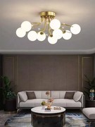 Lustra 9 globuri albe cu becuri E27, Auriu