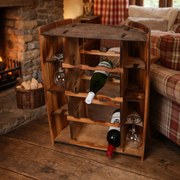 Suport sticle   minibar vin si pahare din lemn pentru 12 sticle si 4 pahare ,   63 A  49 A  23 cm