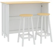 HOMCOM, Insulă de bucătărie cu 2 taburete, blat de lucru rabatabil, 2 dulapuri cu 4 uși, design modern, alb | Aosom Romania