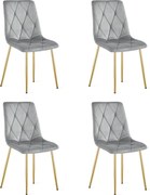 Set 4 Scaune Bucatarie/Dining Fido Gri Deschis Catifea Picioare Aurii