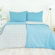Stanex Lenjerie de pat din bumbac Flori-dungă albastru, 140 x 220 cm, 70 x 90 cm
