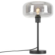 Lampa de masa art deco neagra cu sticla fumurie - Bizle