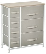 HOMCOM Comodă, Bufet, 7 sertare pliabile din material textil, Structură metalică, 63,5 x 30 x 71 cm, Gri deschis | Aosom Romania