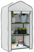 Outsunny Mini Seră pe 3 Nivele cu Acoperiș PE Întărit, Seră Portabilă cu Ușă Rulantă și Rafturi din Sârmă, 59x39x127 cm, Alb | Aosom Romania