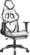 vidaXL Scaun de gaming masaj/suport picioare alb/negru piele eco