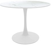 Masa Bucatarie/Dining Brox Rotunda MDF Finisaj Marmura Alba Diametru 80 Cm