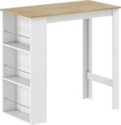 HOMCOM Masă de Bar cu 3 Polițe și Bară de Protecție, Blat de Bucătărie din Oțel și PAL, 112x57x106 cm, Alb | Aosom Romania