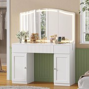 SEA816 - Set Masa toaleta 105 cm, cosmetica, machiaj, oglinda cu LED, masuta vanity, make-up - Alb / Negru