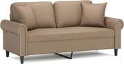vidaXL Canapea cu 2 locuri cu pernuțe, cappuccino, 140 cm, piele eco.