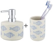 Set de accesorii de baie alb/albastru din ceramică Aquamarin – Wenko