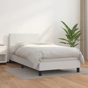 vidaXL Pat box spring cu saltea, alb, 90x200 cm, piele ecologică